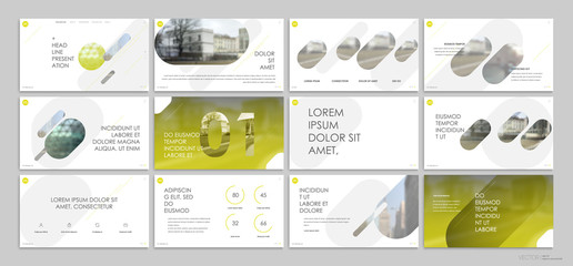 Canvas Print - Presentation template, yellow minimalist infographic elements on white background. Vector slide template for business project presentations and marketing.