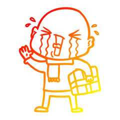 warm gradient line drawing cartoon crying bald man