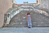 Fototapeta Na drzwi - Beautiful girl on vacation. Croatia, Dubrovnik. Stone stair