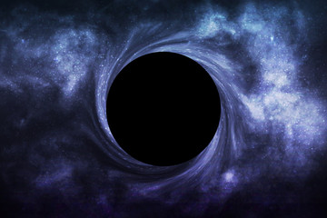 Vector realistic isolated Black Hole in space background for template decoration and wallpaper covering. Concept of universe and wormhole.