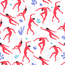 Matisse Dance Inspired Shapes Seamless Pattern, Colorful Design, Vector Illustration