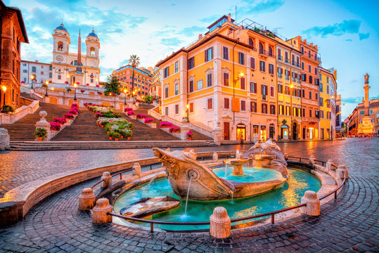 piazza di spagna in rome, italy. spanish steps in rome, italy in the morning. one of the most famous