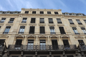 Ville de Lyon - Façade typique d'immeuble lyonnais à Lyon 2 ème arrondissement, en presqu'île, Juin 2019