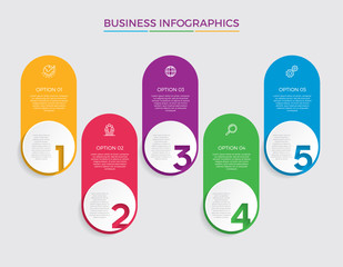 Wall Mural - Infographic design vector and marketing icons can be used for workflow layout, diagram, annual report, web design.  Business concept with 5 options, steps or processes. - Vector 