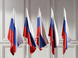 Fototapeta Boho - Flags of Russia on classic interior background.
