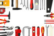 © New Africa - Frame made of different construction tools on white background, top view. Space for text