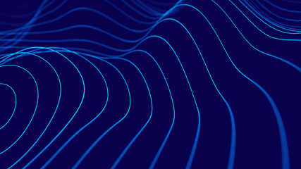 Wall Mural - Wave 3d. 3D blue glowing abstract background. Abstract background with a dynamic wave. Big data visualization. 3d rendering.