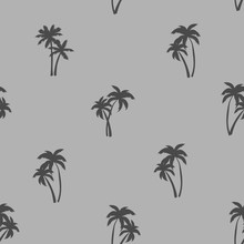 Half-drop Seamless Repeat Pattern With Ditsy Charcoal Palm Trees 