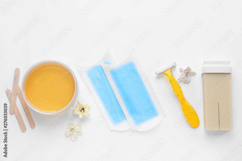Set for hair removal on white background