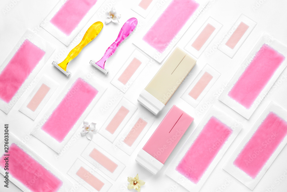 Set for hair removal on white background