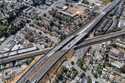 Aerial view of streets, bui...