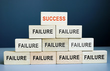 Success And Failure Concept. Career Staircase From Wooden Blocks.