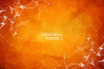 Orange Polygonal background molecule and communication. Connected lines with dots. Minimalism chaotic illustration background. Concept of the science, chemistry, biology, medicine, technology.