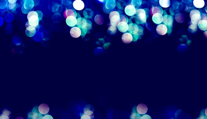 Poster - blur blue green abstract bokeh light background banner,Backdrop for holiday Christmas season with copy space