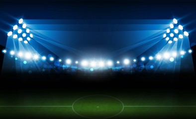 Football arena field with bright stadium lights vector design.