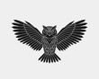 Geometric owl. Polygonal animal. Black silhouette. Vector illustration.	