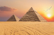 The Pyramid of Chephren and the Pyramid of Cheops, beautiful sunset view of Giza, Egypt
