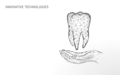 Wall Mural - Medical healthy human tooth 3d. Medicine model low poly. Doctor online concept. Medical consultation app. Web healthcare dentist stomatologist modern technology vector illustration