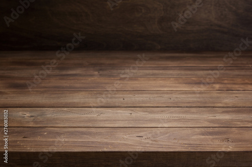 empty wooden table in front, plank board background texture surface Canvas Print