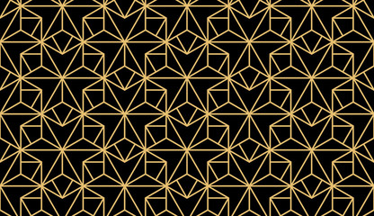 The geometric pattern with lines. Seamless vector background. Black and gold texture. Graphic modern pattern. Simple lattice graphic design