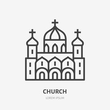 Russian Orthodox Church Flat Line Icon. Vector Thin Sign Of Chapel Exterior, Christian Logo. Religion Building Outline Illustration