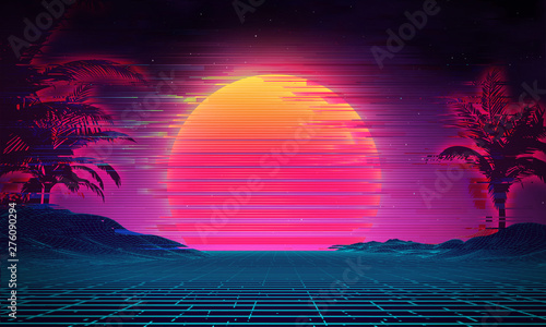 Vintage poster with retro glitch on dark background Poster Mural XXL