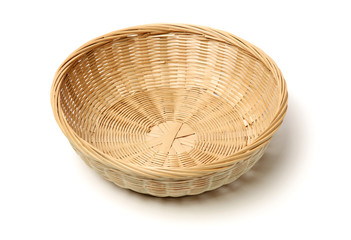 Wall Mural - Bamboo basket hand made isolated on white background. Woven from bamboo tray.