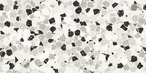 Wall Mural - Black and White Textured Dense Crazy Paving or Terrazzo Seamless Repeat Vector Pattern Swatch. Thousands of random non-overlapping polygonal elements. Generative Art.