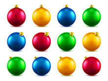 Set Of Isolated 3d Toys For 2019 New Year Or Realistic Colorful Baubles For Ornamenting Christmas Tree. Volumetric Xmas Spheres For Holiday Decoration. Winter Festive And Celebration Theme