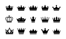 Royal Crown Icons Collection Set. Big Collection Crowns. Vintage Vector Crown.