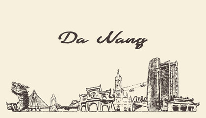 Canvas Print - Da Nang skyline Vietnam hand drawn vector sketch