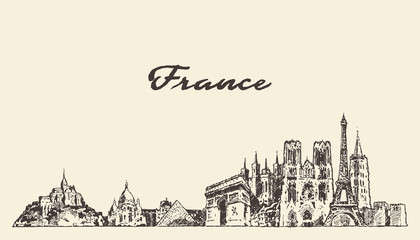 France skyline drawn vector illustration a sketch