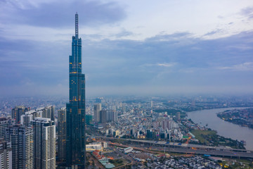 Wall Mural - Morning view of High Rise development in Ho Chi Minh City with views of Financial district, City and River