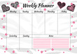 © Xenia800 - Creative weekly planner with heart animal texture and pink glitter sparkles. Stylish fashion organizer and schedule. Planner template for print, wedding, school. Vector illustration.