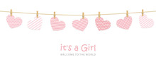 Its A Girl Welcome Greeting Card For Childbirth Vector Illustration EPS10