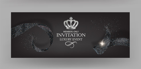 Wall Mural - Invitation banners with black sparkling ribbons. Vector illustration