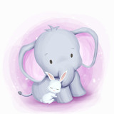 Friendship Elephant and Rabbit Illustration
