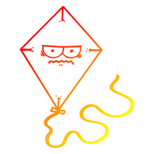Warm Gradient Line Drawing Cartoon Angry Kite