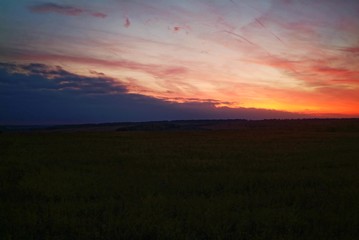 colorful sunset in the countryside in autumn, Russia.