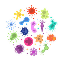 Bacteria Germ. Pandemic Viruses Biological, Allergy Microbes Bacteria Epidemiology. Infection Germs Flu Diseases Vector Colorful Cells. Amoeba Flu, Cell Illness Infection Illustration