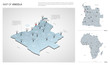 Vector set of Angola country.  Isometric 3d map, Angola map, Africa map - with region, state names and city names. Fonts : Myriad Pro, Roboto