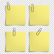 Blank notes with realistic paper clip for your text, isolated.