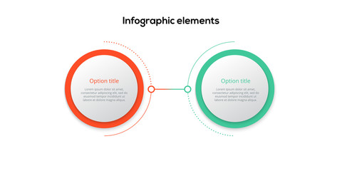 Wall Mural - Business process chart infographics with 2 step circles. Circular corporate workflow graphic elements. Company flowchart presentation slide template. Vector info graphic design.