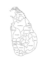 Wall Mural - Vector isolated illustration of simplified administrative map of Sri Lanka. Borders and names of the regions. Black line silhouettes