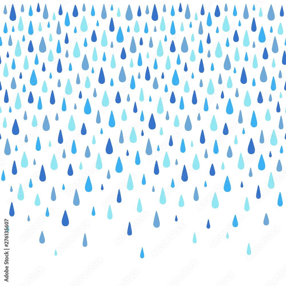 Autumn background. Water, rain drops border, frame made of hand drawn droplets, raindrops, tears. Seamless in horizontal direction fall template, design element. Aquatic rainy decoration, ornament. - obrazy, fototapety, plakaty 