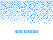 Autumn border, frame made of uneven falling water drops, droplets, raindrops, tears of various size. Seamless in horizontal direction fall template, design element. Blue aquatic rainy text background.