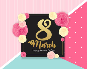 Wall Mural - Poster International Happy Women's Day 8 March Floral Greeting card Vector Illustration