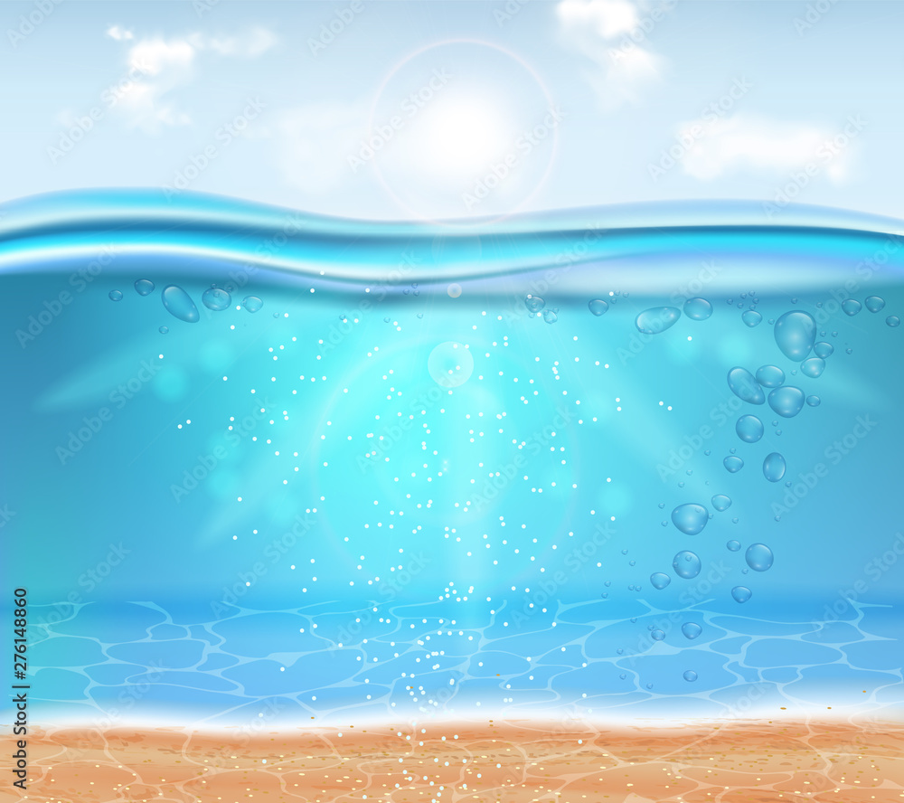 Underwater Vector realistic background. Sea party banner template ...