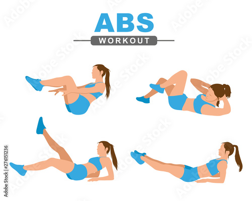 Abs Workout A Young Woman Performs A Abs Exercise Fitness Abs Workout A Young Woman Performs A Abs Exercise Fitness