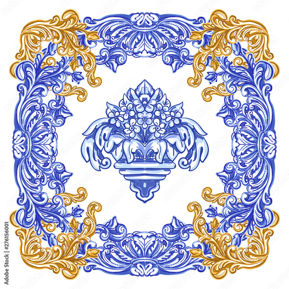 Azulejos Portuguese watercolor - obrazy, fototapety, plakaty 
